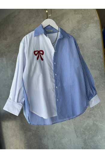 modabetce Embroidered Stripe Detailed Women's Shirt