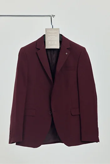 Frappoli Stefa Men's Burgundy Slim Fit Mono Collar Blazer (Large Size - Oversize)