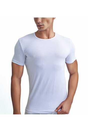Bludream Men's 2 Pack Economic Pack White Bamboo Crew Neck Short Sleeve Undershirt Tank Top