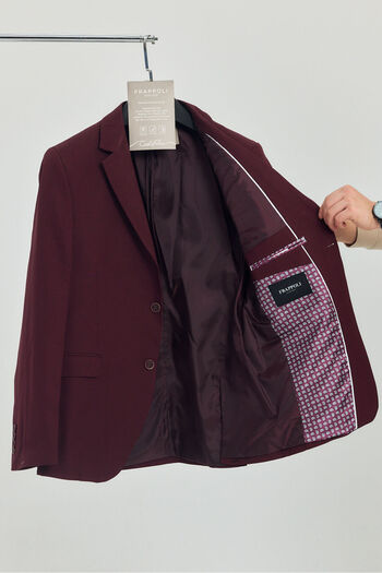 Frappoli Stefa Men's Burgundy Slim Fit Mono Collar Blazer (Large Size - Oversize)