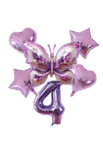 DÜVENCİ TİCARET MOR RENK BÜYÜK BOY KELEBEK FOLYO 6 LI DOĞUM GÜNÜ YAŞ BALON SET