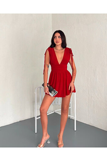 By Kuzey Aras Women's Red City Vibes Shorts Mini Dress with Skirt
