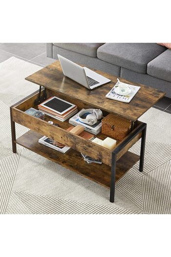 Generic Coffee Table with Height-Adjustable Plate, Living Room Table with Metal Frame 105x50x63cm