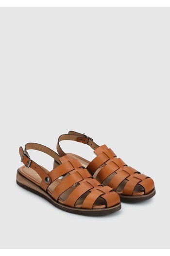 Provoq Tan Leather Women's Flat Sandals