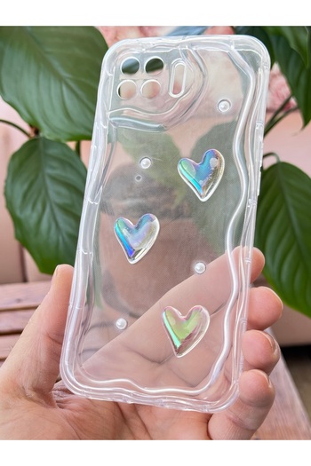Fibaks Oppo Reno 4 Lite Case 3D Heart Pearl Design Patterned Camera Protection Transparent Silicone Cover