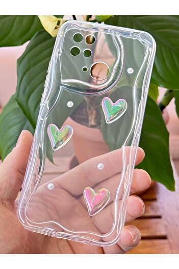 Fibaks Silicone Cover for Xiaomi Redmi 10C/Poco C40 Case 3D Heart Pearl Design Patterned Camera Protection