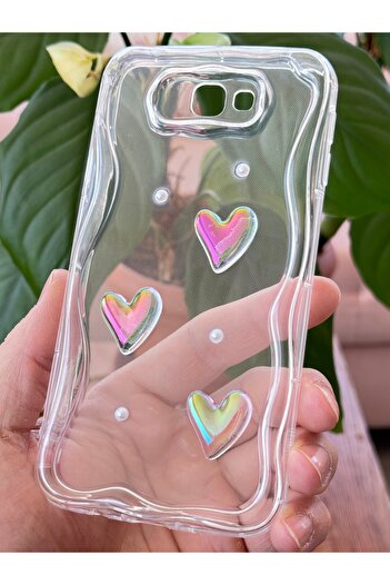 Fibaks Samsung Galaxy J7 Prime Case 3D Heart Pearl Design Patterned Camera Protection Transparent Silicone Cover