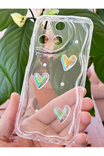 Fibaks Realme 11 4g Case 3D Heart Pearl Design Patterned Camera Protection Transparent Silicone Cover