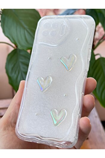 Fibaks Oppo Reno 4 Lite Case 3D Heart Pearl Design Patterned Camera Protection Transparent Silicone Cover