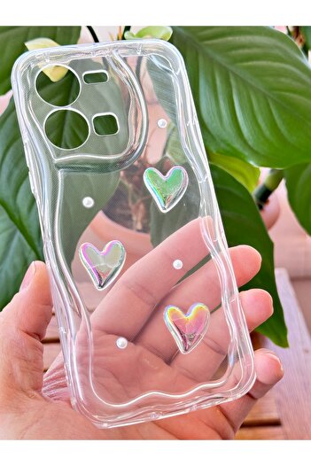 Fibaks Vivo Y35 Case 3D Heart Pearl Design Patterned Camera Protection Transparent Silicone Cover