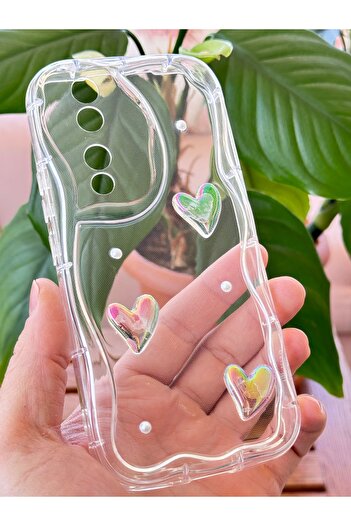 Fibaks Honor 90 Case 3D Heart Pearl Design Patterned Camera Protection Transparent Silicone Cover