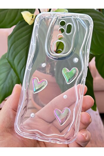 Fibaks Case for Oppo A5/A9 2020 3D Heart Pearl Design Patterned Camera Protection Transparent Silicone Cover