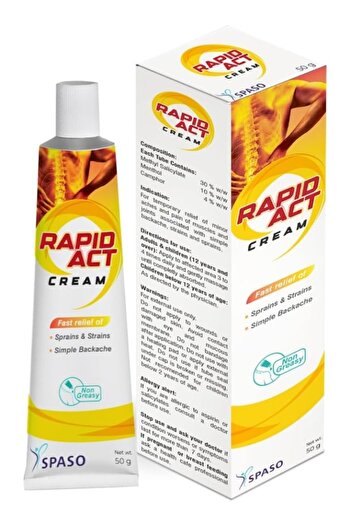 SPACO SPASO Rapid Act Cream - Fast Relief of Sprains & Strains - Simple Backache - Non Greasy - 50 Grams