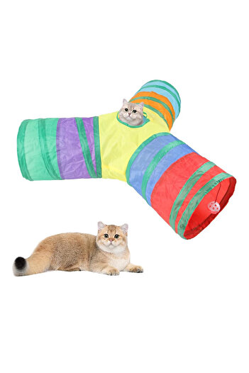 Pribor Cat Play Tunnel Y (Triple) Model Inside Bulk Foldable Rainbow Color