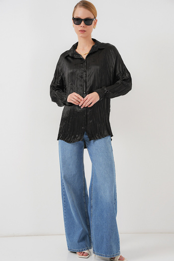 Bigdart Women's Crinkle Satin Shirt 20316 - Black