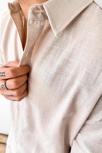 HAFKAGİYİM Stone Premium Linen Basic Oversize Shirt