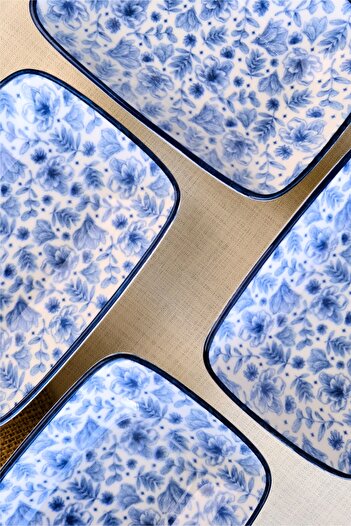 tabakevi Tabak Evi Porselen Blue Heaven Kayık Tabak 4 Lü 17x12x3cm