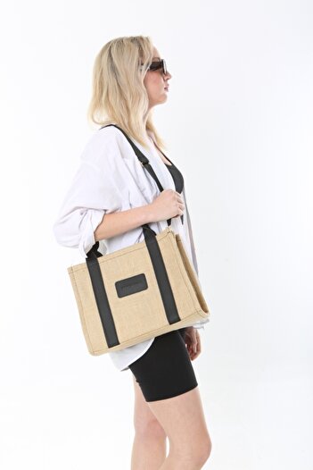 Baghashtag Brown Glitter Beach Tote Jute Bag