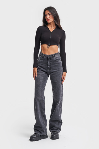 its basic Women's Smoked Color Doris Straight Fit High Waist 100% Cotton Denim