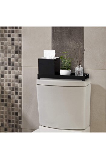 Generic Modern Black Acrylic Toilet Tank Tray Set with Tissue Cover - 2PC Bathroom Organizer