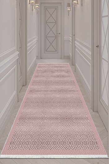 VOPTEKS Pembe yolluk Makinede Yıkanabilir Halı Kaymaz Taban Halı