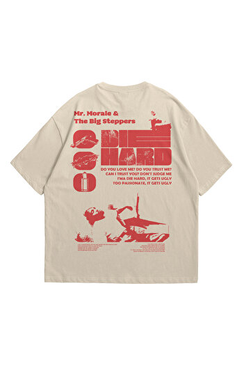 Stadium Γυναικεία ανδρική κρέμα Kendrick Lamar Die Hard με στάμπα Oversize Crew Neck κοντομάνικο μπλουζάκι