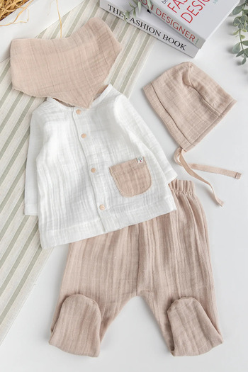 Babymod Muslin 100% Cotton Baby Boy 4 Piece Suit Set Hospital Release