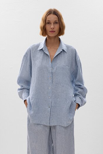 Oysho Striped 100% linen relaxed shirt