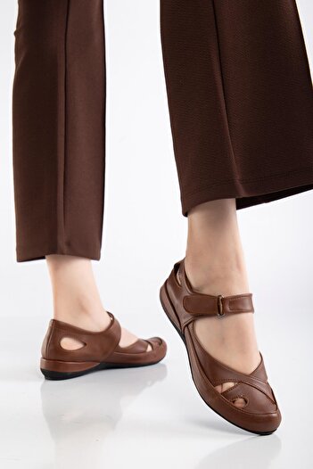 Dilimler Ayakkabı Women's Daily Orthopedic Shoes Tan Large Size Cage Model Banded