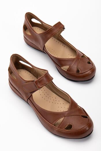 Dilimler Ayakkabı Women's Daily Orthopedic Shoes Tan Large Size Cage Model Banded