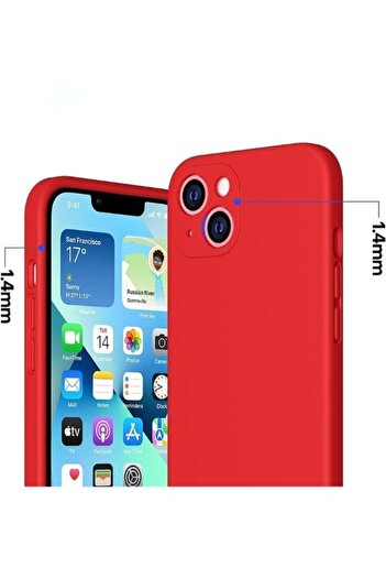 eyl techno iphone 13/14 Kılıf Renkli Yumuşak Silikon Kapak+Ekran Koruyucu Cam(9h Temperli)-Kırmızı