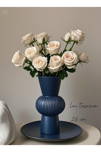 Lui Tasarım Long Dark Blue Bohemian Large Size Ceramic Nordic Style Stylish Simple Nordic Style Vase Ceramic 26 cm