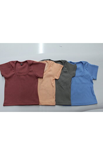 MARKATEM Bluză crop pentru femei, 4 bucăți, 90% BUMBAC 10% Lycra tricotată