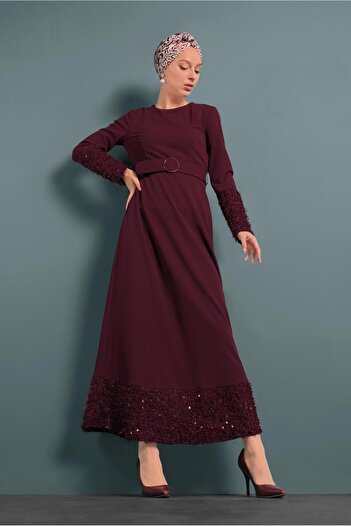 Alvina 40230 Model Sequined Dress with Belt