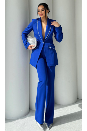 pembekurdelem Silver Detail Women's Jacket-Pants Set Blue