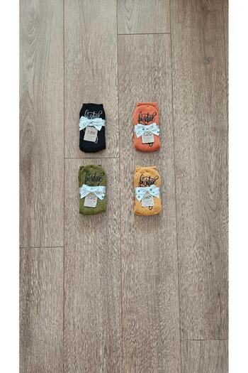 Aytuğ Saac New Year 4 Double Sole Bottom Print (Positive Vibes Only) Patterned Towel Group Socks