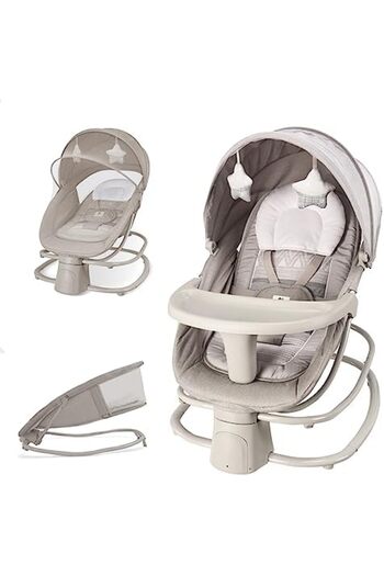 Mastela 4-in-1 Baby Swing with Dinner Plate, Bluetooth Control App, and Adjustable Backrest