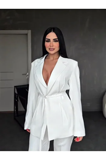 BERİ BUTİK Premium Blazer White Jacket Pants Set