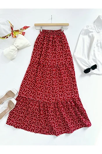ENDAMIM Flower Patterned Layered Viscosa Skirt