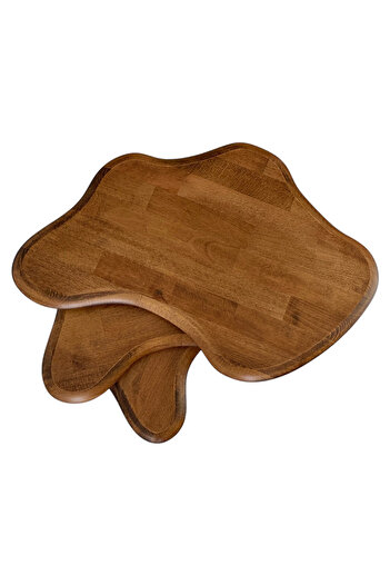 Fawdecor Asimetrik Masif Ahşap Zigon Sehpa Takımı 3'lü Set Modern Bohem Tarz Doğal Ağaç Yan Sehpa