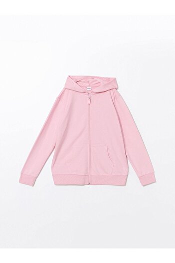 LC Waikiki Hooded Basic Long Sleeve Girl's Zippered Sweatshirt (W4)