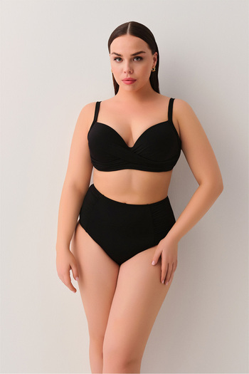SUWEN Twisted Front Corset Underwire Gathering Bikini Top