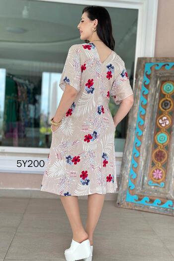 İnce Topuk V-Neck Button Detail Viscose Dress 5Y200