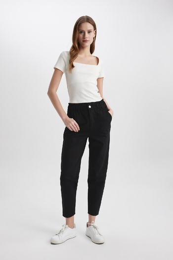 DeFacto Paperbag Gabardine Pants with High Waist Pockets - S2790Az24Sm