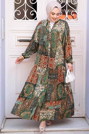 N.S NEVA STYLE Green Hijab Dress, Patterned and Model No. 52943Y