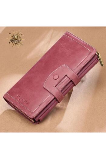 Laorentou Garavani Genuine Leather Italian Made Zippered Long Women's Wallet - Women's Card Holder