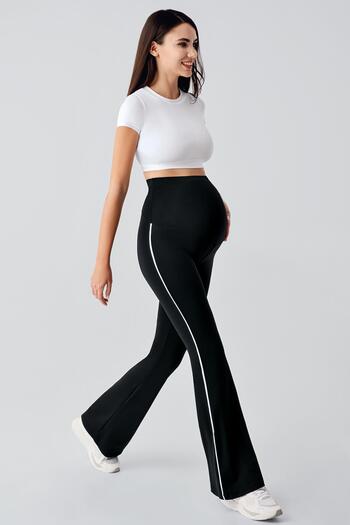 Artış Ribbed Flared Leg High Waist Stretchy Recovery Maternity Leggings