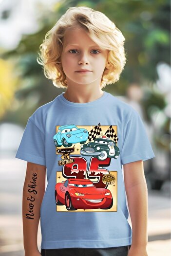 New Shine Arabalar Şimşek McQueen BASKILI BASKILI OVERSİZE ÇOCUK T-SHİRT