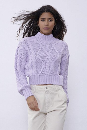 SHERIN Lilac Knit Patterned Short Sweater