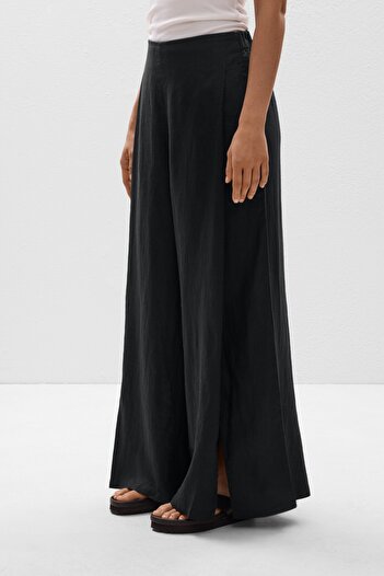 Oysho 100% Linen Wide-leg Slit Trousers